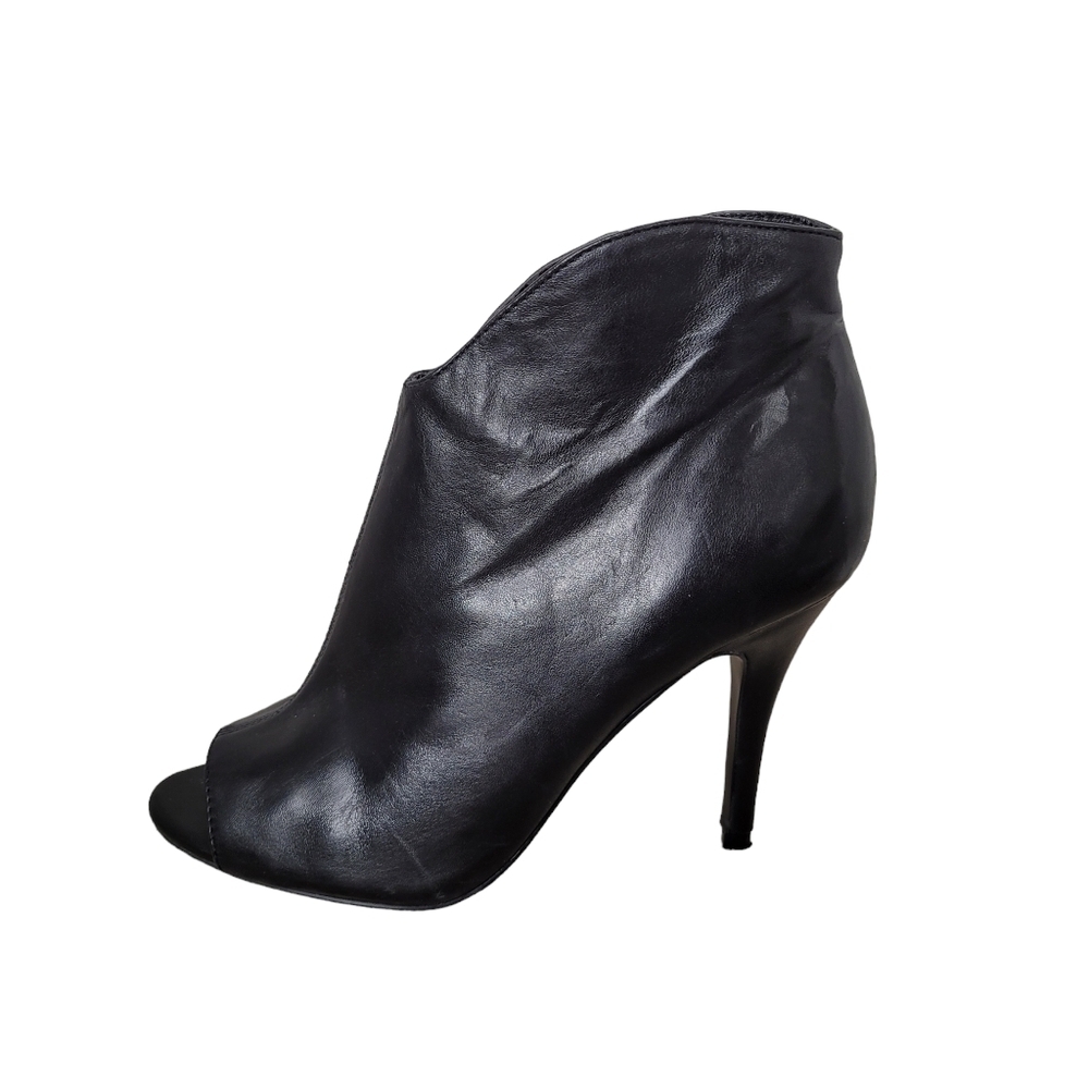 Nine West Black Leather Peep-Toe Ankle Booties